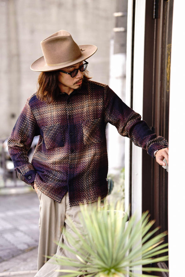 wax london Whiting - Navy And Brown Windowpane Check Overshirt