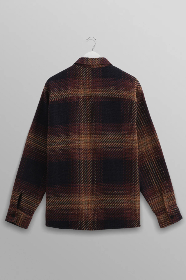 wax london Whiting - Navy And Brown Windowpane Check Overshirt