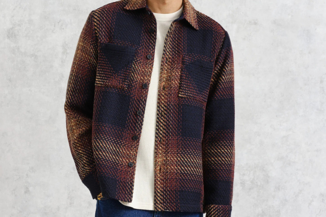 wax london Whiting - Navy And Brown Windowpane Check Overshirt