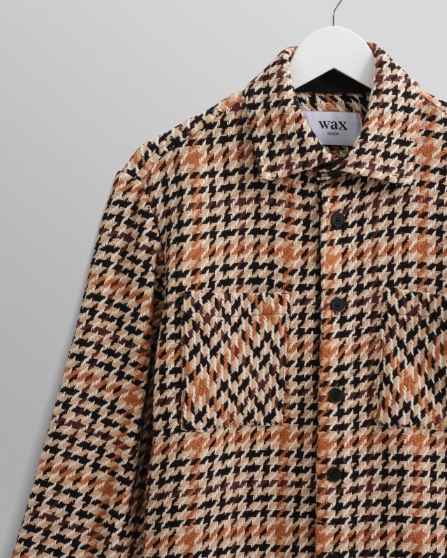 wax london Whiting - Natural Houndstooth-Weave Overshirt