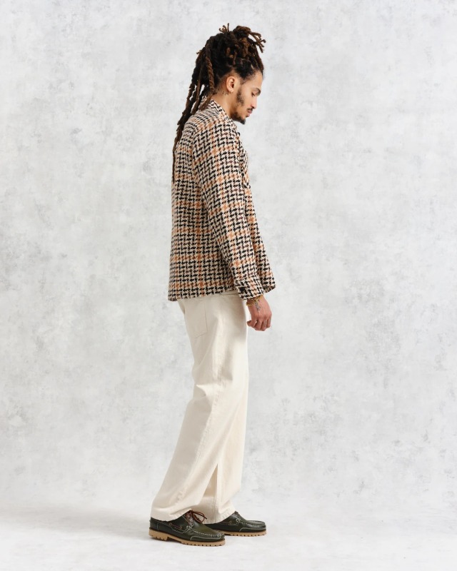 wax london Whiting - Natural Houndstooth-Weave Overshirt